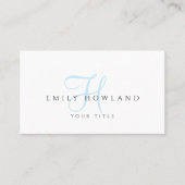 Minimalistische Blauwe Script Monogram Naam Visitekaartje (Voorkant)