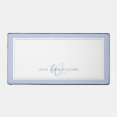 Minimalistische blauwe script twee rand monogram bureaumat (Voorkant)
