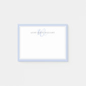 Minimalistische Blauwe Script Twee Rand Monogram Post-it® Notes (Voorkant)