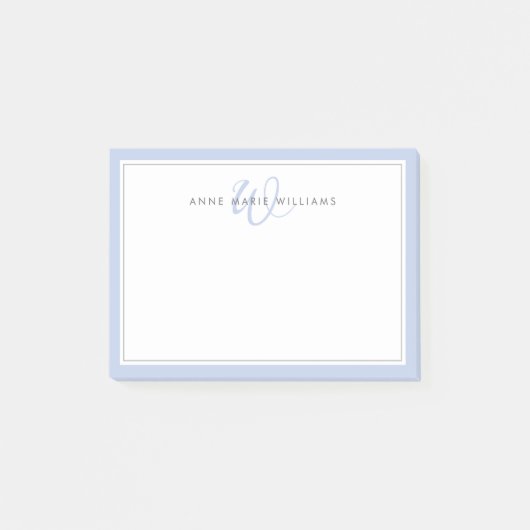 Minimalistische Blauwe Script Twee Rand Monogram  Post-it® Notes (Voorkant)