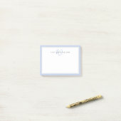 Minimalistische Blauwe Script Twee Rand Monogram Post-it® Notes (Op bureau)