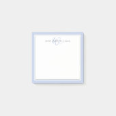 Minimalistische blauwe script twee rand monogram  post-it® notes (Voorkant)