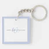 Minimalistische Blauwe Script Twee Rand Monogram Sleutelhanger (Achterkant)