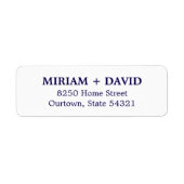 Minimalistische blauwe serienaam + retouradres etiket (Voorkant)