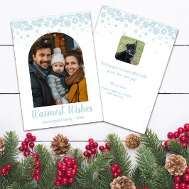 Minimalistische blauwe sneeuwvlok gebogen foto feestdagenkaart