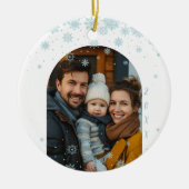 Minimalistische blauwe sneeuwvlok gebogen foto keramisch ornament (Voorkant)