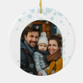 Minimalistische blauwe sneeuwvlok gebogen foto keramisch ornament (Achterkant)