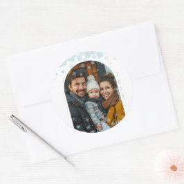 Minimalistische blauwe sneeuwvlok gebogen foto ronde sticker