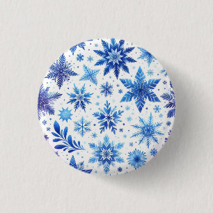 Minimalistische blauwe Sneeuwvlok magneet Ronde Button 3,2 Cm