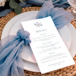 Minimalistische Blauwe Sneeuwvlok Winterhuwelijk Menu