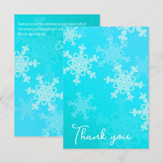 Minimalistische Blauwe Sneeuwvlokken Baby Shower B Bedankkaart (Voorkant / Achterkant)