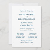 Minimalistische blauwe Spaans-Engels twee receptie Kaart (Voorkant)