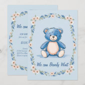 Minimalistische blauwe teddybeer kaart (Voorkant / Achterkant)