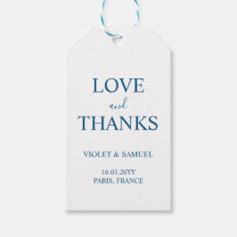 Minimalistische blauwe trouwfavoriet bedankkaart cadeaulabel