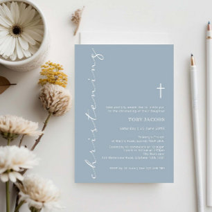 Minimalistische Blauwe Typografie Doopfeest Kaart