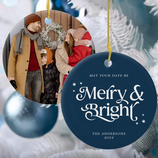 Minimalistische blauwe vrolijke en heldere foto ke keramisch ornament