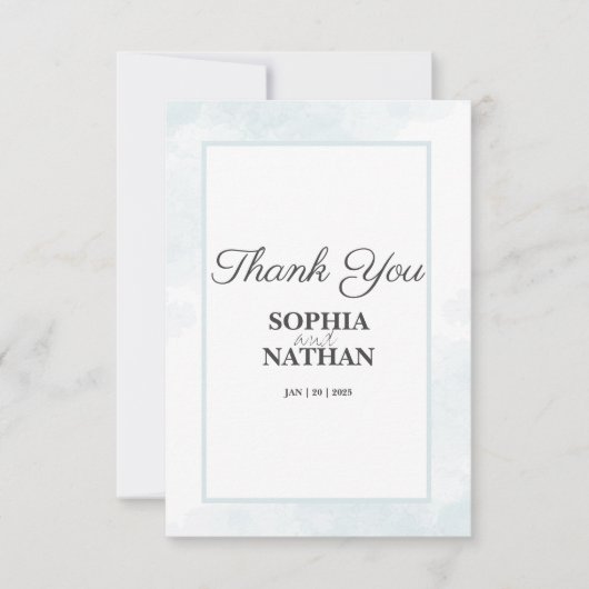 Minimalistische Blauwe Waterverf bruiloft bedankka Bedankkaart (Voorkant)