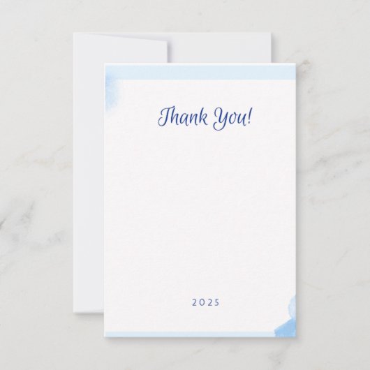 Minimalistische blauwe waterverf monogram notitiek bedankkaart (Voorkant)