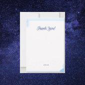 Minimalistische blauwe waterverf monogram notitiek bedankkaart