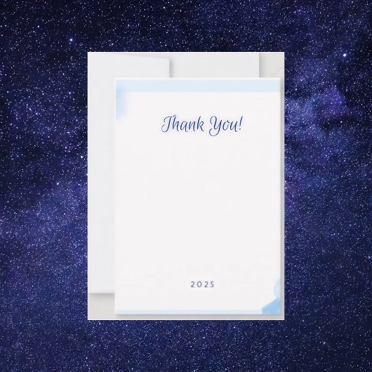 Minimalistische blauwe waterverf monogram notitiek bedankkaart