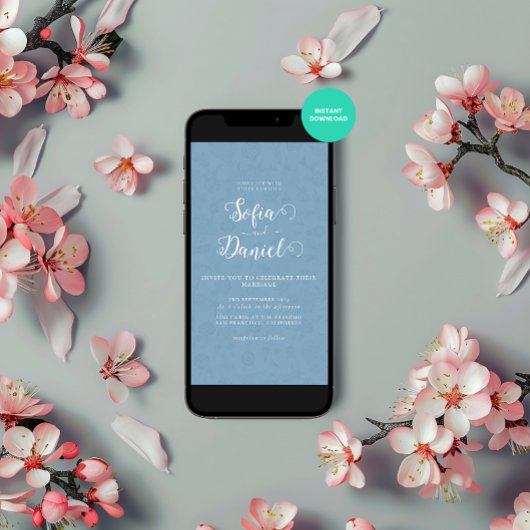 Minimalistische blauwe winter bruiloft kaart