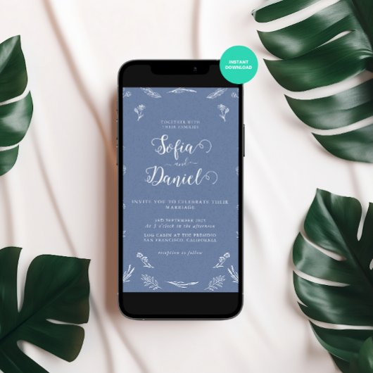 Minimalistische blauwe winter bruiloft kaart