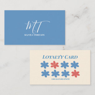 Minimalistische Blauwe & Witte Monogram Script Zak Visitekaartje