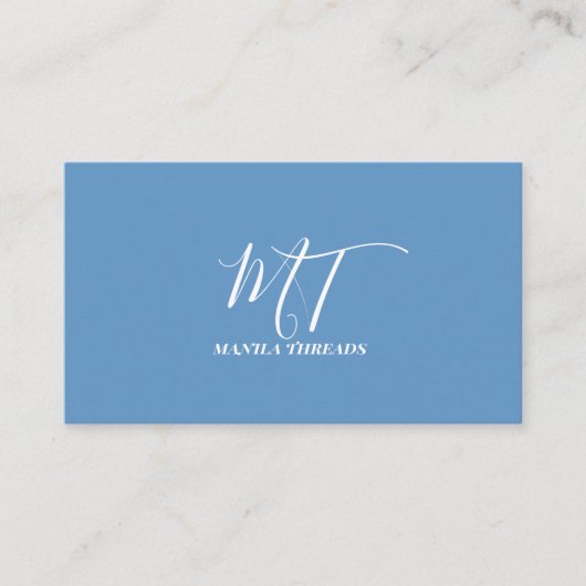 Minimalistische Blauwe & Witte Monogram Script Zak Visitekaartje (Voorkant)