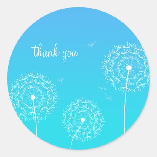 Minimalistische Blauwe Witte Paardenbloem Bedankt Ronde Sticker (Voorkant)