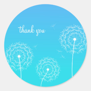Minimalistische Blauwe Witte Paardenbloem Bedankt Ronde Sticker