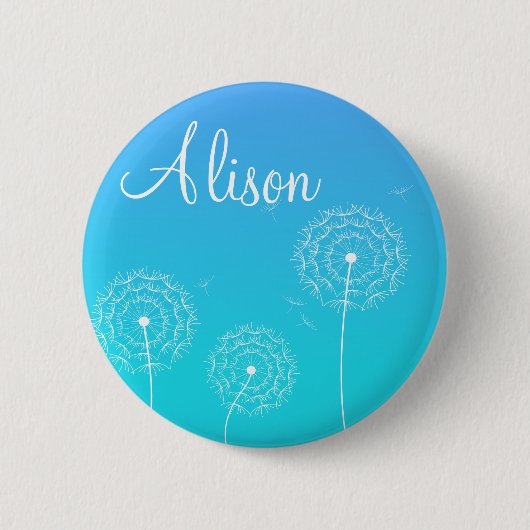 Minimalistische Blauwe Witte Paardenbloem Bloemen Ronde Button 5,7 Cm (Voorkant)