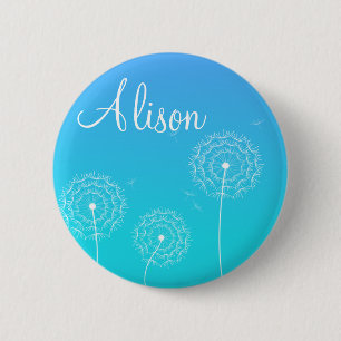 Minimalistische Blauwe Witte Paardenbloem Bloemen  Ronde Button 5,7 Cm