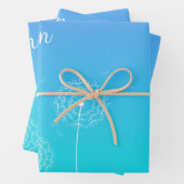 Minimalistische Blauwe Witte Paardenbloem Naam Moo Inpakpapier Vel (In situ)