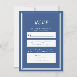 Minimalistische Blauwe & Witte Trouw RSVP Menukaar