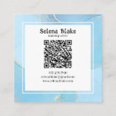 Minimalistische blauwe & witte vierkante stijl + Q Visitekaartje (Achterkant)