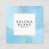 Minimalistische blauwe & witte vierkante stijl + Q Visitekaartje (Voorkant)