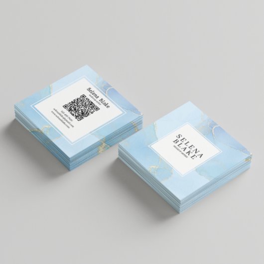 Minimalistische blauwe & witte vierkante stijl + Q Visitekaartje