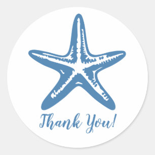 Minimalistische blauwe zeester kust dank u ronde sticker