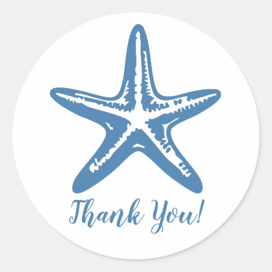 Minimalistische blauwe zeester kust dank u ronde sticker (Voorkant)