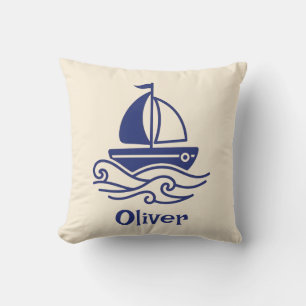 Minimalistische Blauwe Zeilboot Zeilen Maritiem Kussen
