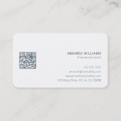 Minimalistische blauwgrijze & witte typografie QR- Visitekaartje (Achterkant)