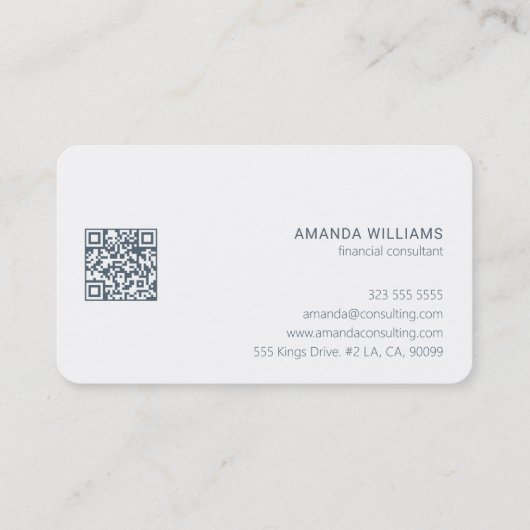 Minimalistische blauwgrijze & witte typografie QR- Visitekaartje (Achterkant)