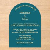 Minimalistische Blauwgroen blauw groen gouden scri Acryl Uitnodigingen (Voorkant)