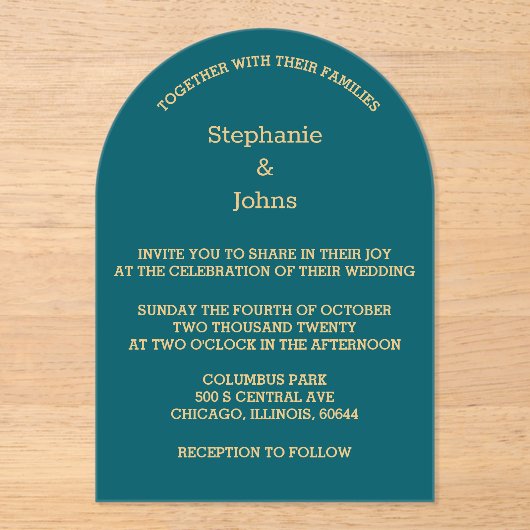 Minimalistische Blauwgroen blauw groen gouden scri Acryl Uitnodigingen (Voorkant)