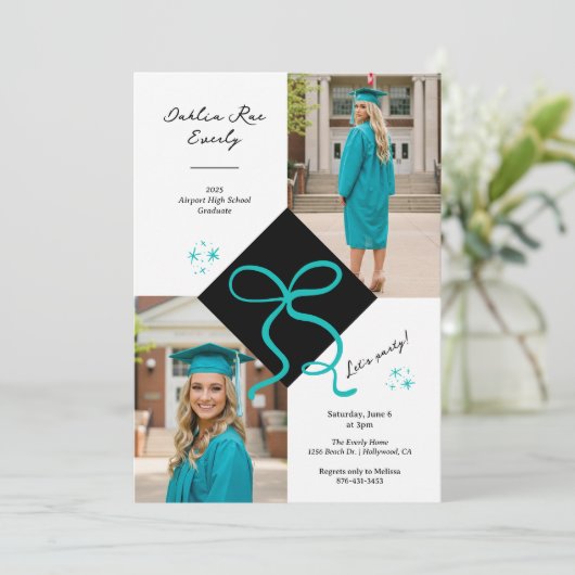 Minimalistische Blauwgroen Blue Pet en Bow Afstude Kaart (Staand voorkant)