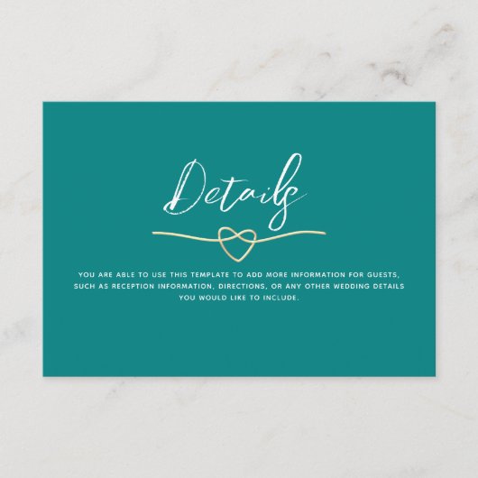 Minimalistische Blauwgroen bruiloft details Informatiekaartje (Voorkant)