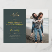 Minimalistische Blauwgroen donkere en sepia Branch Folie Uitnodiging Briefkaart (Voorkant)