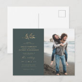 Minimalistische Blauwgroen donkere en sepia Branch Uitnodiging Briefkaart (Voorkant / Achterkant)