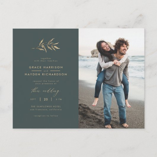 Minimalistische Blauwgroen donkere en sepia Branch Uitnodiging Briefkaart (Voorkant)