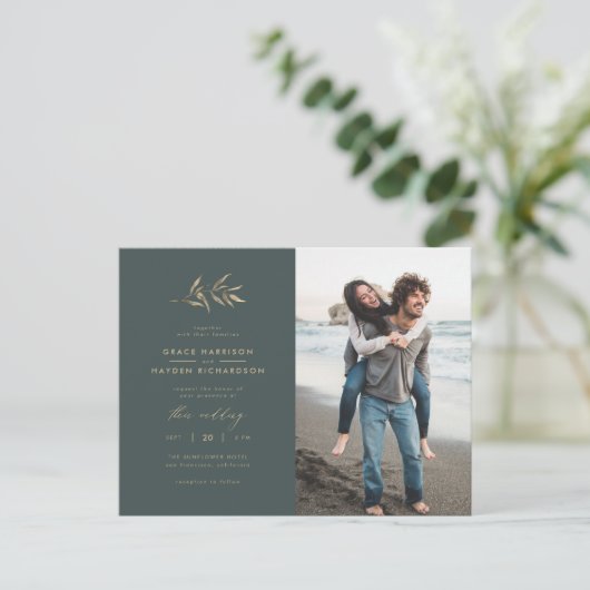 Minimalistische Blauwgroen donkere en sepia Branch Uitnodiging Briefkaart (Staand voorkant)